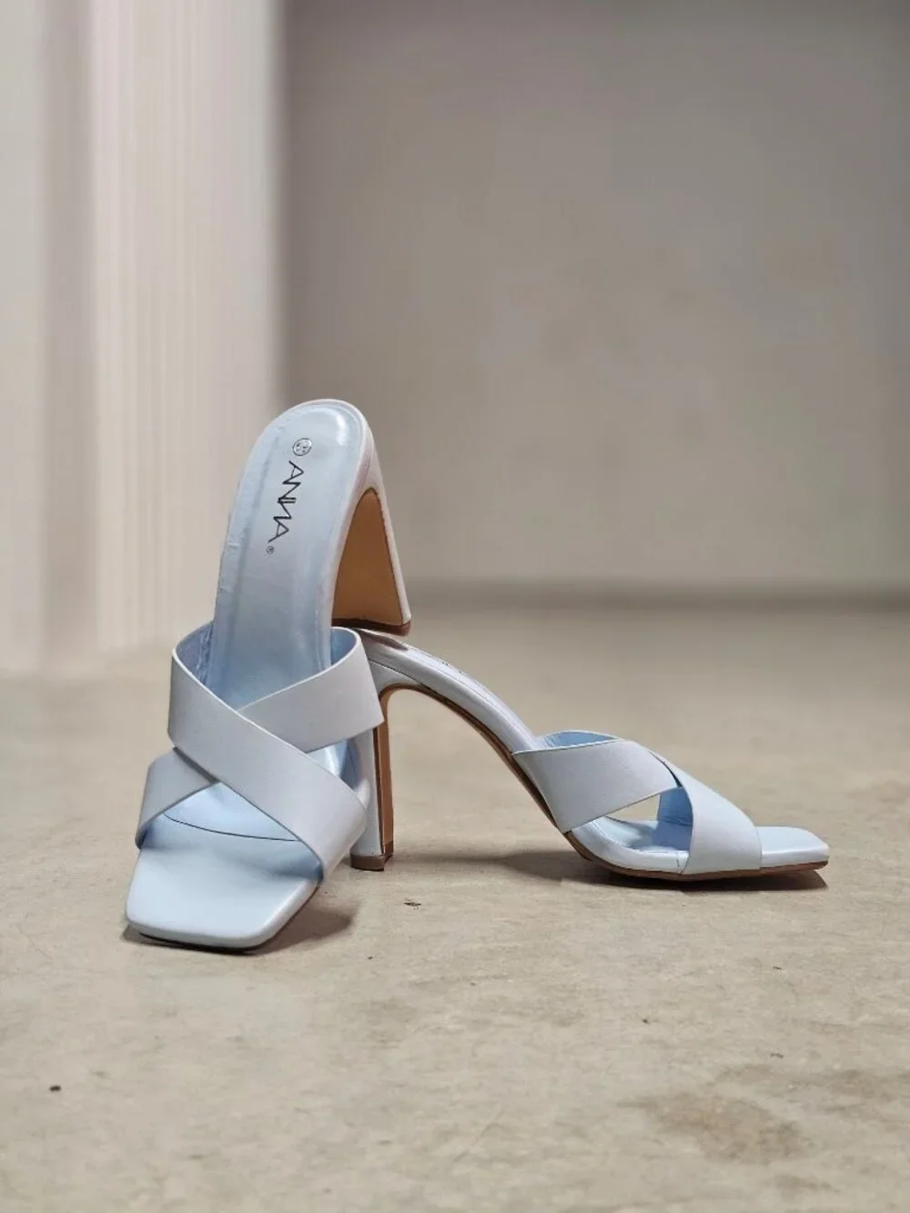 Light Blue Block Heel Sandals With Crisscross Strap Design For Women